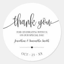 Adesivo Redondo Obrigado, casamento de chá de panela minimalista