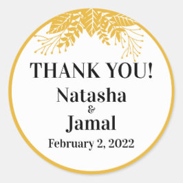 Adesivo Redondo Obrigado! Casamento de Folhas Amarelas de Mostarda