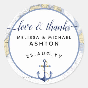Adesivo Redondo Obrigado casamento/evento náuticos da âncora da