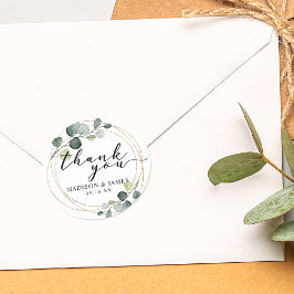 Adesivo Redondo Obrigado Casamento Folhagem de Eucalipto Dourado