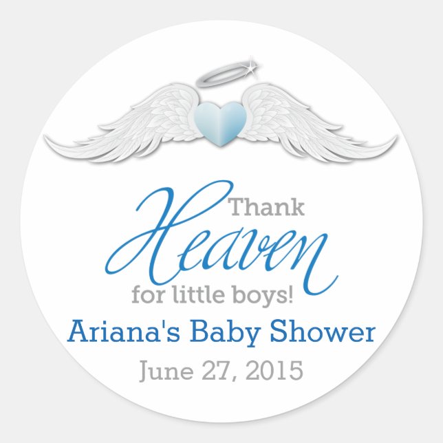 Adesivo Redondo Obrigado Céu para Chá de fraldas de Meninos (Frente)