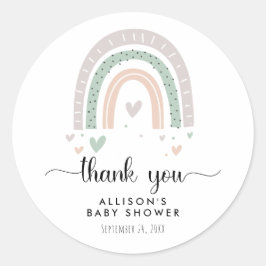 Adesivo Redondo Obrigado Chá de fraldas Boho Rainbow Sage