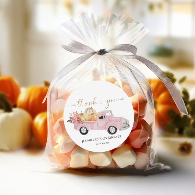 Adesivo Redondo Obrigado Chá de fraldas de Caminhão Rosa-Rosa (Criador carregado)