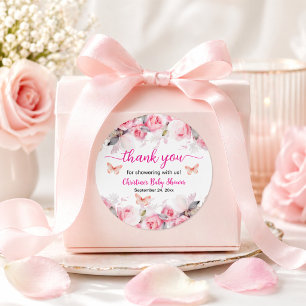 Adesivo Redondo Obrigado Chá de fraldas de Rosas Blush