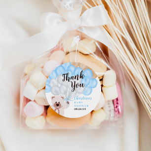 Adesivo Redondo Obrigado chá de fraldas do rapaz do balão azul