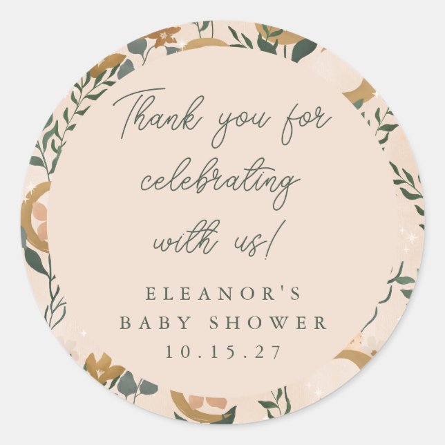 Adesivo Redondo Obrigado Chá de fraldas Personalizado da Lua Botân (Frente)