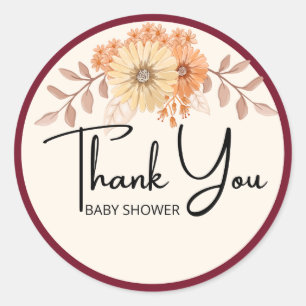 Adesivo Redondo Obrigado chá de fraldas Sindicato Floral