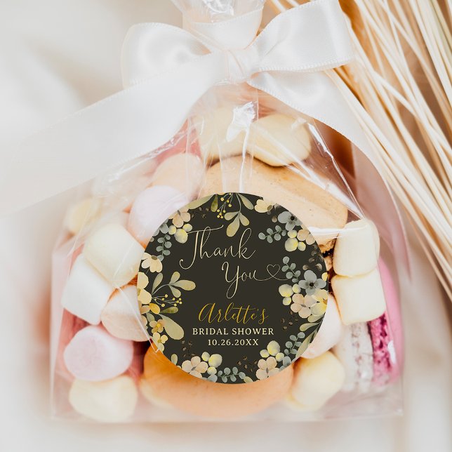 Adesivo Redondo Obrigado chá de panela chic floral outono (Thank you boho floral autumn chic bridal shower classic round sticker)