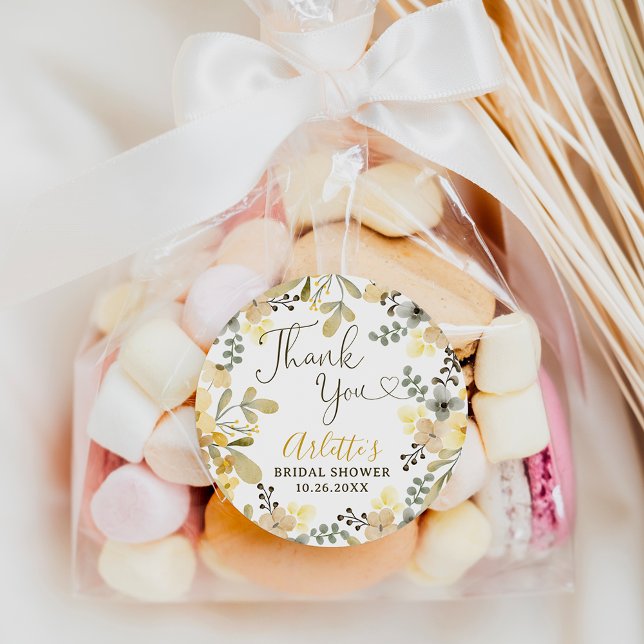 Adesivo Redondo Obrigado chá de panela chic floral outono (Thank you boho floral autumn chic bridal shower classic round sticker)