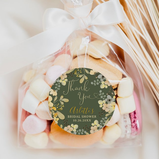 Adesivo Redondo Obrigado chá de panela chic floral outono (Thank you boho floral autumn chic bridal shower classic round sticker)
