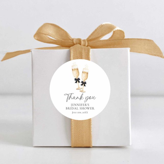 Adesivo Redondo Obrigado Champanhe Moderna (Bubbly Bridal Shower thank you Stickers)
