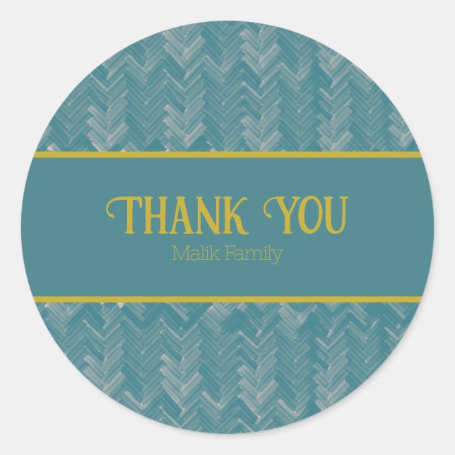 Adesivo Redondo Obrigado Chevron Pattern Turquoise Personalize (Frente)