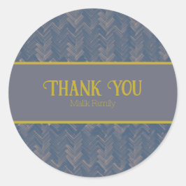 Adesivo Redondo Obrigado Chevron Patterno Retro Blue Personalize