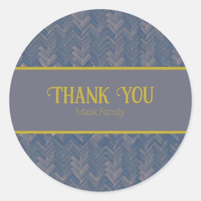 Adesivo Redondo Obrigado Chevron Patterno Retro Blue Personalize (Frente)