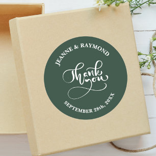 Adesivo Redondo Obrigado Chic Caligrafia Verde Sage Casamento