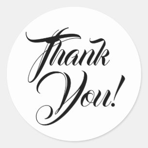 Adesivo Redondo Obrigado chic preto branco elegante