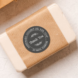 Adesivo Redondo Obrigado Cinza Carvão Country Feito à Mão