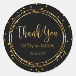 Adesivo Redondo Obrigado círculo dourado moderno e confetes