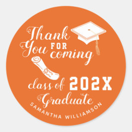 Adesivo Redondo Obrigado Classe Laranja e Branca de Formando 2025
