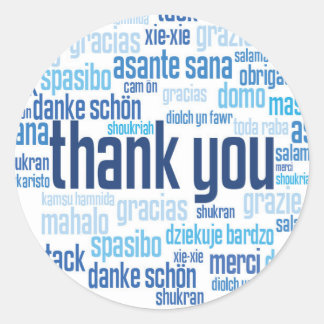 Adesivo Redondo Obrigado, colorido selo azul colorido