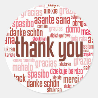 Adesivo Redondo Obrigado, colorido selo vermelho colorido