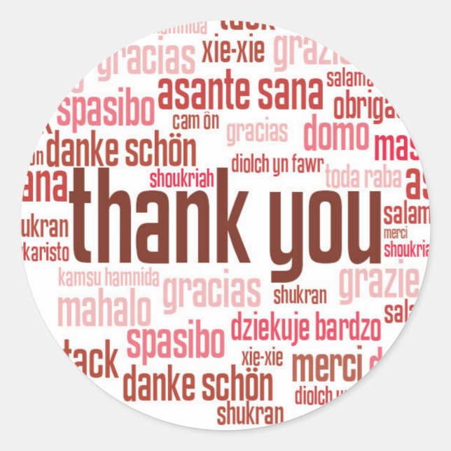 Adesivo Redondo Obrigado, colorido selo vermelho colorido (Frente)