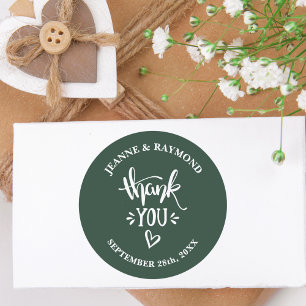 Adesivo Redondo Obrigado com Amor Favor de Casamento Verde Salvia