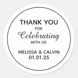 Adesivo Redondo Obrigado, comemorando conosco, presentes de casame