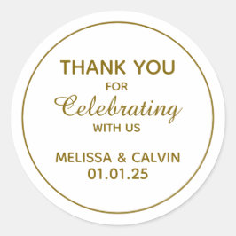 Adesivo Redondo Obrigado, comemorando conosco, presentes de casame
