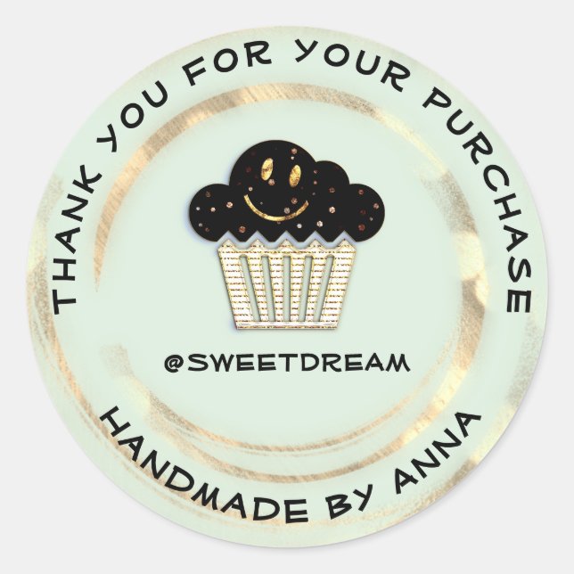 Adesivo Redondo Obrigado Comprando Chocolate Muffin Smile (Frente)