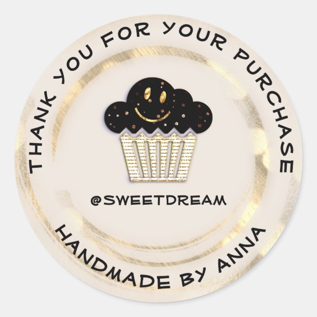 Adesivo Redondo Obrigado Comprando Chocolate Muffin Smile Pó (Frente)