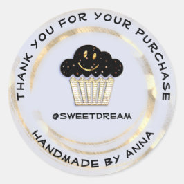 Adesivo Redondo Obrigado Comprando Chocolate Muffin Sorria Azul