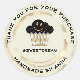 Adesivo Redondo Obrigado Comprando Chocolate Muffin Sorria Dourada