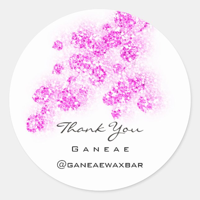 Adesivo Redondo Obrigado Comprando Glitter Rosa Girly Drives Flora (Frente)