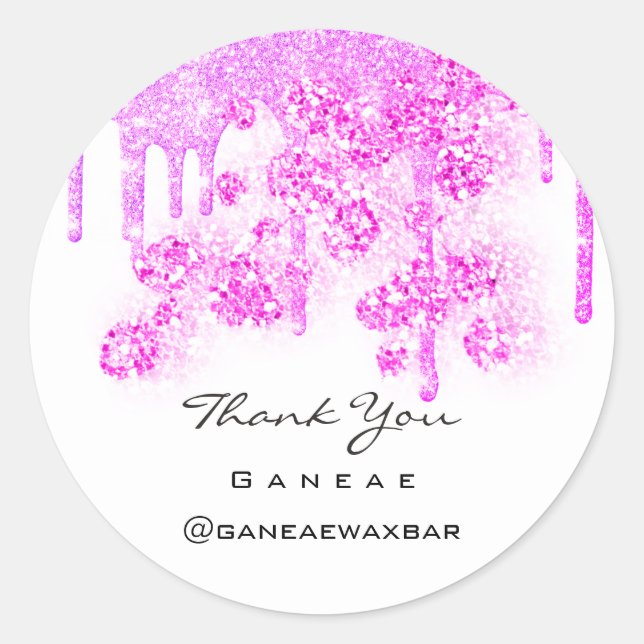 Adesivo Redondo Obrigado Comprando Glitter Rosa Girly Drives Flora (Frente)