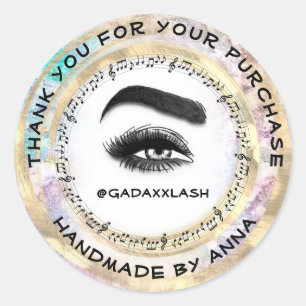 Adesivo Redondo Obrigado Comprando Makeup Artist Lash Studio Music