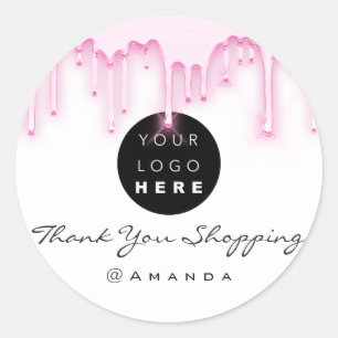 Adesivo Redondo Obrigado Comprando Nome Logotipo Unidades brancas