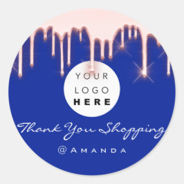 Adesivo Redondo Obrigado Comprando o nome Logotipo Rosa Marinho