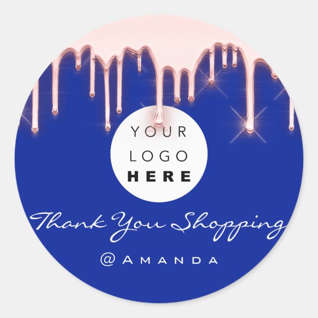 Adesivo Redondo Obrigado Comprando o nome Logotipo Rosa Marinho (Frente)