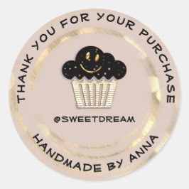 Adesivo Redondo Obrigado Compre Chocolate Muffin Kraft Sorri Rosa