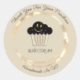 Adesivo Redondo Obrigado Compre Chocolate Muffin Pastel Dourado So