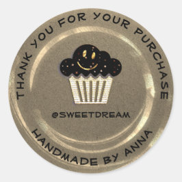 Adesivo Redondo Obrigado Compre Mermaid Muffin Kraft Ouro sorriso