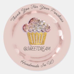 Adesivo Redondo Obrigado Compre o Rosa do logotipo Mermaid Muffin