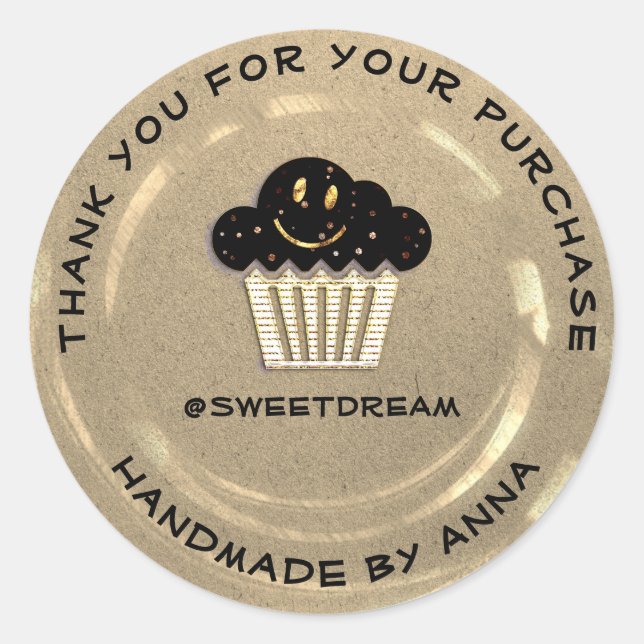 Adesivo Redondo Obrigado Compre Sereia Muffin Ivory Kraft Sorria (Frente)