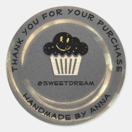 Adesivo Redondo Obrigado Compre Sereia Muffin Kraft Sorria Cinza