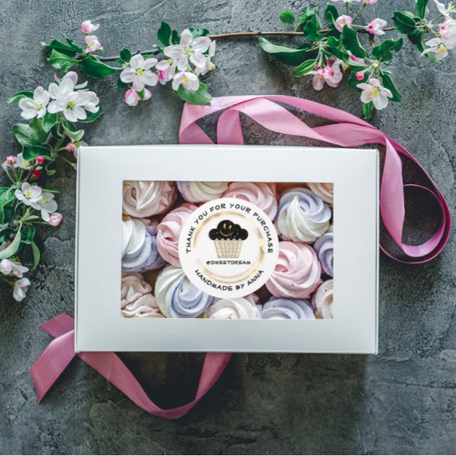 Adesivo Redondo Obrigado Compre Smermaid Muffin White Does Sorria (Thank You Shop Mermaid Muffin White Dots Smile Classic Round Sticker )