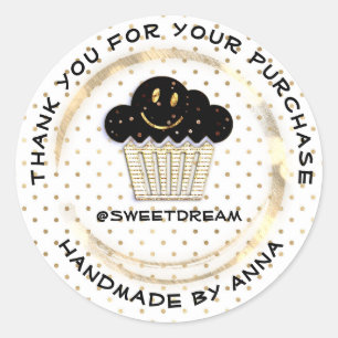 Adesivo Redondo Obrigado Compre Smilha do Logotipo Smermaid Muffin