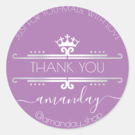 Adesivo Redondo Obrigado Compro Web Boutique Coroa Real Roxo