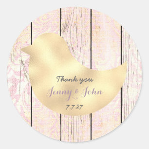 Adesivo Redondo Obrigado cor-de-rosa do casamento do ouro gasto