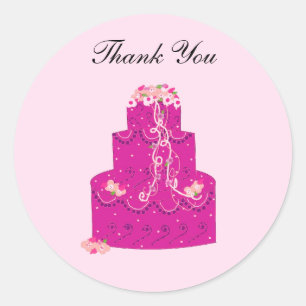 Adesivo Redondo Obrigado cor-de-rosa elegante do bolo você
